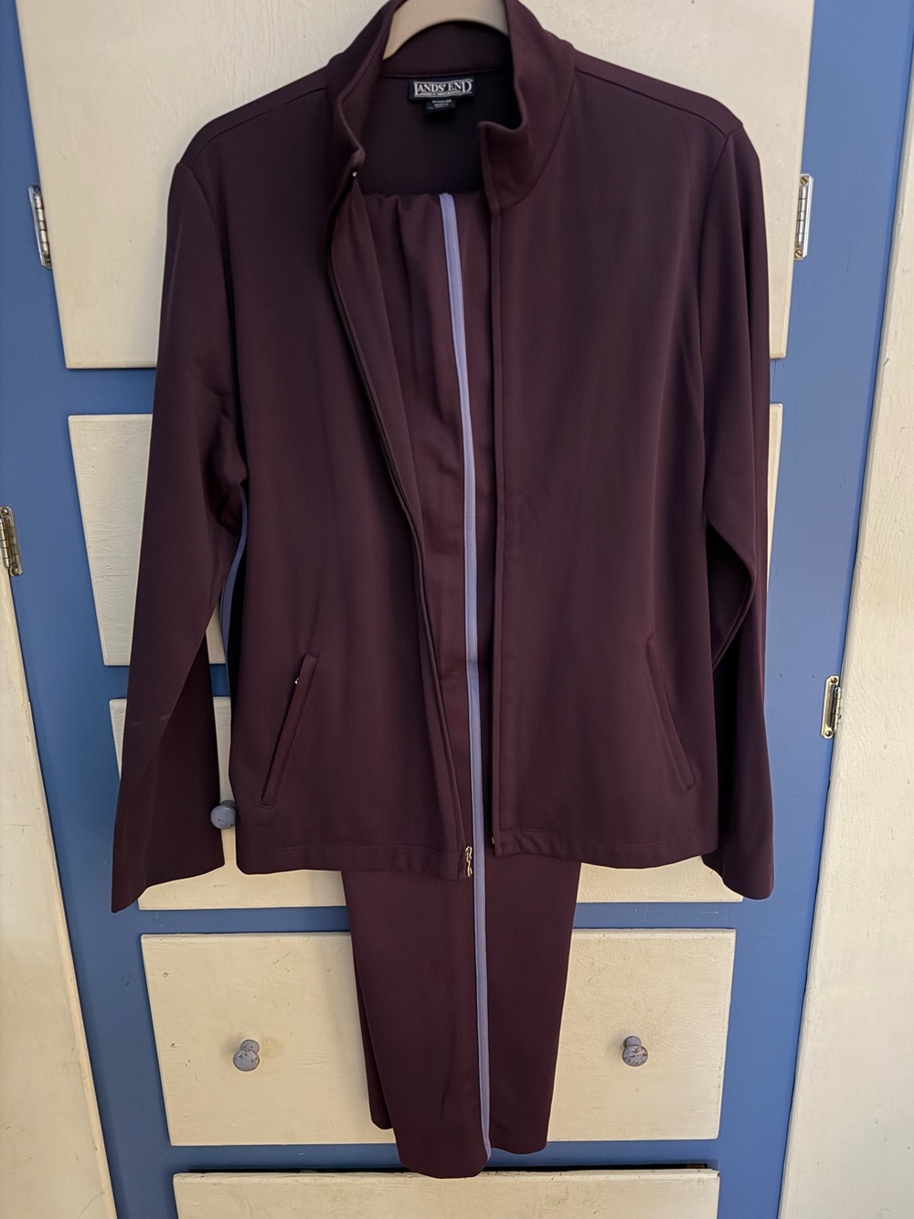Lands' End VintageWomen's Track Suit Plum Zip-Front Jacket Large & Pants Medium